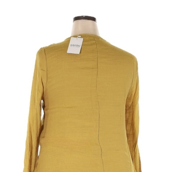 Dayou Boho Lagenlook Midi Dress 1X 2X NWT Mustard Yellow Layered Hem - Picture 5 of 8